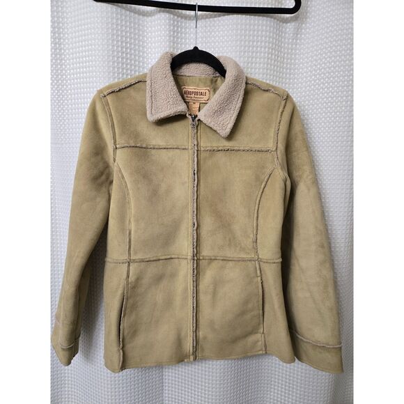 Aeropostale Womens Coat Size Medium Tan Faux Suede Cowboy Fall Winter Western - Picture 5 of 5
